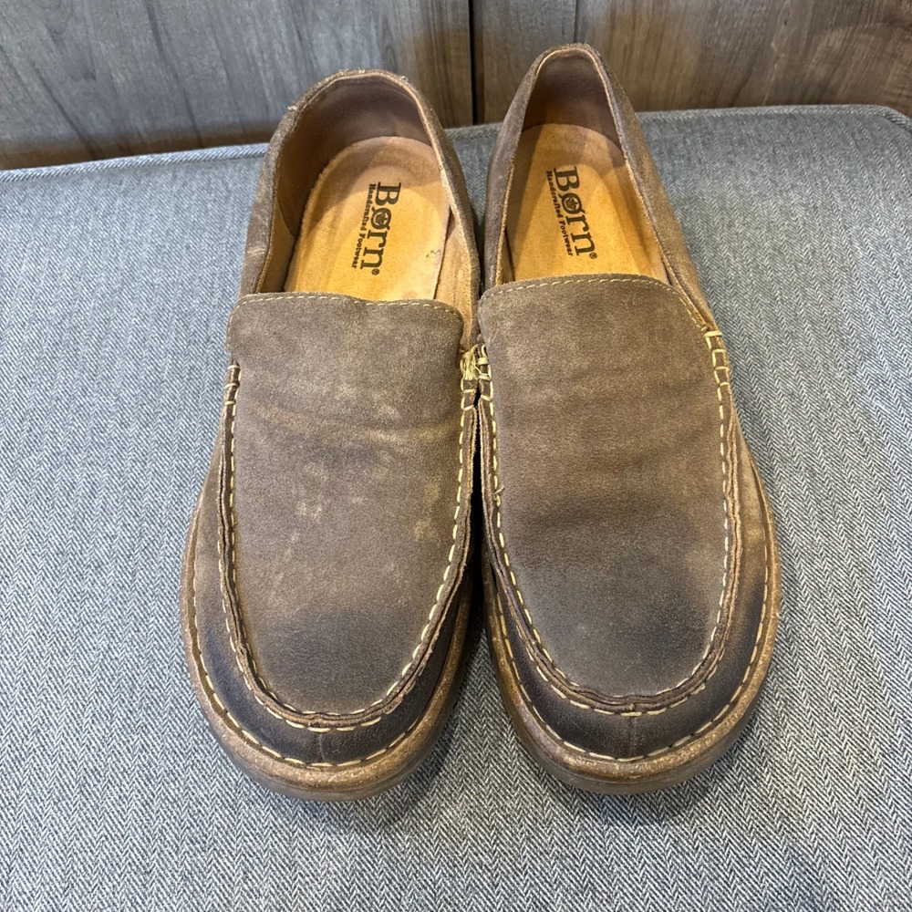 Born Mens 12 Brown Distressed Leather Slip On Loafers Moc Toe Shoes